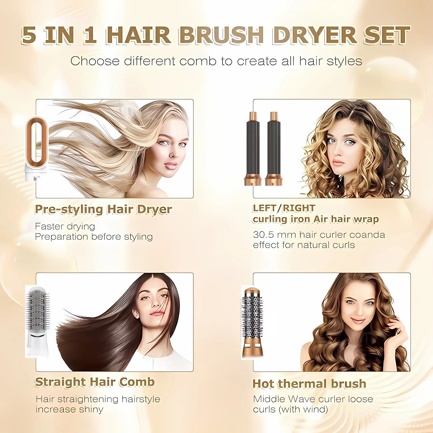 Professional 5 in 1 Hair Dryer Hot Air Comb Curler for Dyson Airwrap Hair Dryer Styling Tool Hair Straightener Hairdressing Tool